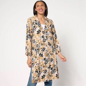 Susan Graver Regular Printed Liquid Knit Duster with Blouson Sleeves